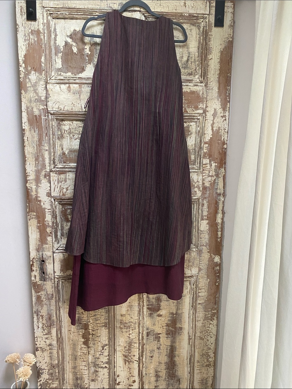 Boho Double Layered Burgundy Striped Wrap Dress, Lightweight Material, Size M - Picture 4 of 9